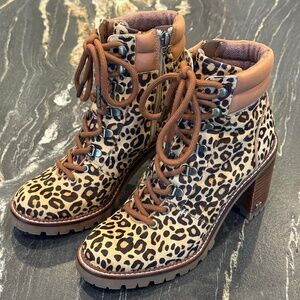 Sam Edelman Sade Leopard Calf Hair Combat Boot - Size 7